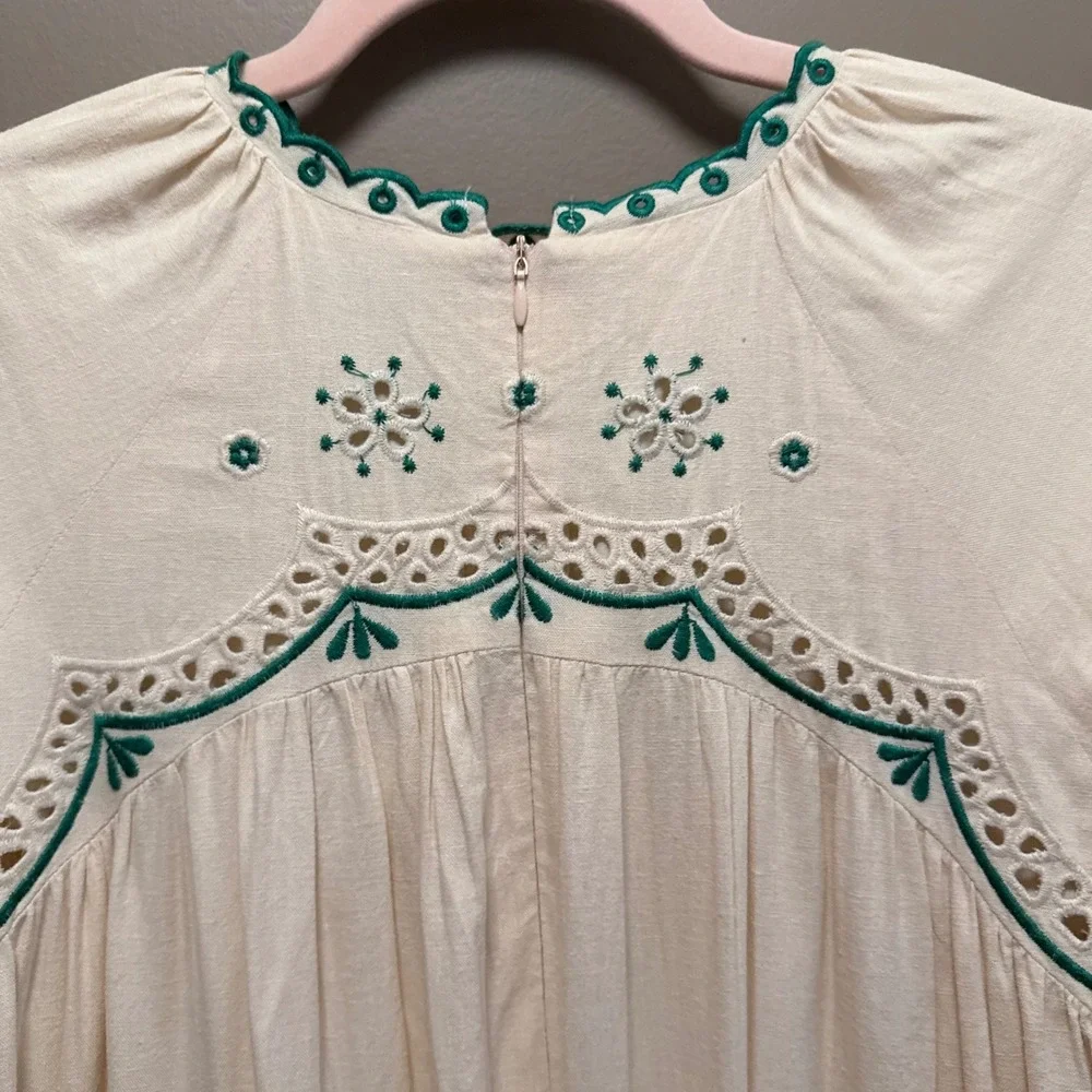 Fall Floral Boho Girls 16 Linen Embroidered Maxi Dress Green Floral Boho